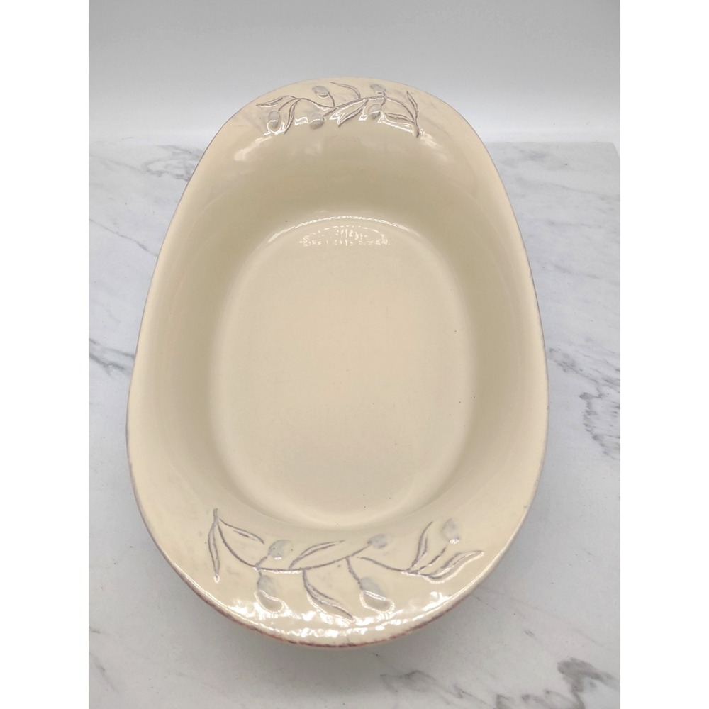 Cerutil Stoneware Oval Baking Casserole Dish Portugal Floral Details Ecru 14x11